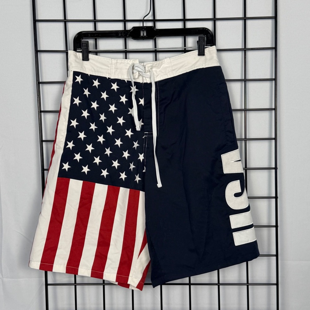 Patriotic American Flag USA Board Shorts Mens Medium Blue Red Casual July 4th